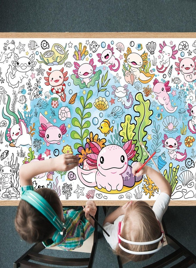 TAKEALOOKO Axolotl Giant Kids Coloring Poster - 35.5 x 72 inches Pink Cute Salamander Tablecloth Coloring Activity for Kids Birthday Party Games, Large Undersea World Poster for Classroom Party Decor - Image 1